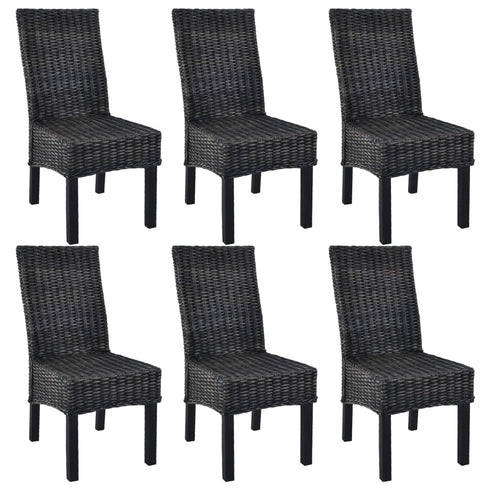 Swen Studio -  Dining Chairs 6 pcs Black Kubu Rattan and Mango Wood